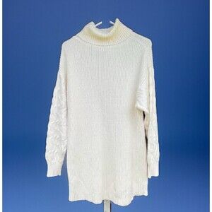 St John’s Bay XXL Ivory Long Sleeve Turtleneck Ribbed Knit Sweater Tunic NWT